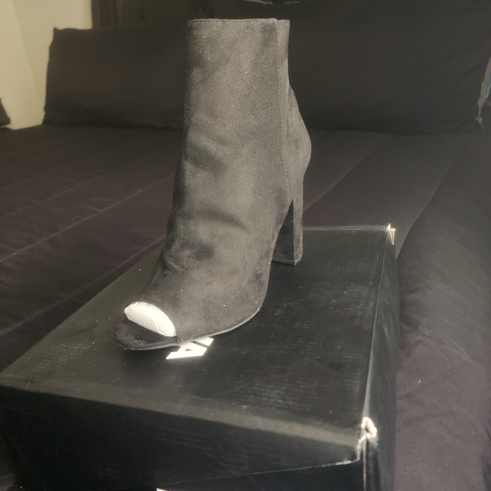 Black open toe shoe boots
